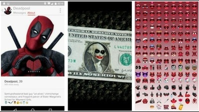 Publicity campaigns can be fun. Deadpool was promoted with a Tinder profile for the bumbling superhero, and a set of masked red emojis. The Dark Knight team released fake dollar bills as collectibles (centre). Publicity campaigns can be fun. Deadpool was promoted with a Tinder profile for the bumbling superhero, and a set of masked red emojis. The Dark Knight team released fake dollar bills as collectibles (centre).