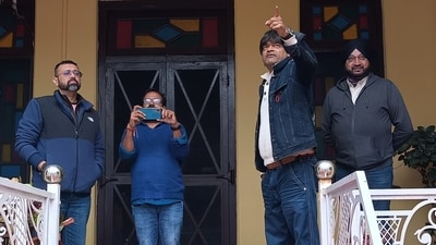Harish Shankar (denim jacket) with DOP Ayananka Bose and others at Shivgarh Palace in Lucknow (HT Photo) Harish Shankar (denim jacket) with DOP Ayananka Bose and others at Shivgarh Palace in Lucknow (HT Photo)