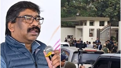 ED officials at Jharkhand CM Hemant Soren's residence. ED officials at Jharkhand CM Hemant Soren's residence.