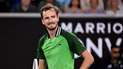 Russia's Daniil Medvedev reacts after winning his third round match against Canada's Felix Auger-Aliassime (REUTERS)