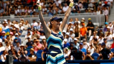 Ukraine's Dayana Yastremska celebrates winning her third round match against Emma Navarro of the U.S. (REUTERS)