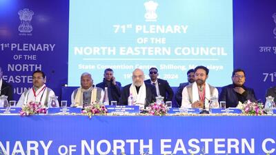 Union home minister Amit Shah on Friday addressed the 71st Plenary Session of the Northeast Council in Shillong (Twitter/@AmitShah) Union home minister Amit Shah on Friday addressed the 71st Plenary Session of the Northeast Council in Shillong (Twitter/@AmitShah)