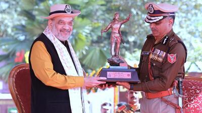 Union home minister Amit Shah on Saturday addressed the passing out parade of first batch of five newly-constituted Assam Police Commando battalion (Twitter/@AmitShah)