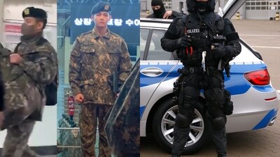 BTS’ V begins rigorous training for special duty (The two pictures are unrelated and are solely used for reference purposes.) (X (Twitter)) BTS’ V begins rigorous training for special duty (The two pictures are unrelated and are solely used for reference purposes.) (X (Twitter))