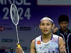 Chinese Taipei shuttler Tai Tzu Ying plays a shot during the women’s singles final of Yonex Sunrise India Open