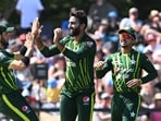 Pakistan's Usama Mir (C) celebrates with teammates after taking the wicket of New Zealand's Mitchell Santner during the fifth and final Twenty20 international cricket match between New Zealand and Pakistan at Hagley Oval Pakistan's Usama Mir (C) celebrates with teammates after taking the wicket of New Zealand's Mitchell Santner during the fifth and final Twenty20 international cricket match between New Zealand and Pakistan at Hagley Oval