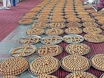 Laddoos prepared for the Pran Pratishtha ceremony. (Manish Chandra Pandey/HT)