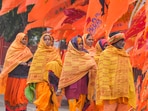 Devotees arrive at a Sarayu ghat, ahead of Ram temple consecration ceremony, in Ayodhya Devotees arrive at a Sarayu ghat, ahead of Ram temple consecration ceremony, in Ayodhya