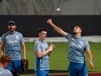 England's Liam Livingstone and Harry Brook during a practice session 