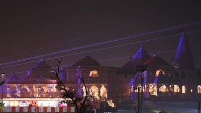 A view of the Ram temple in Ayodhya on Sunday evening. (Deepak Gupta/HT ) A view of the Ram temple in Ayodhya on Sunday evening. (Deepak Gupta/HT )