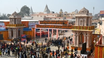 A view of the main entrance of the Ram Temple in Ayodhya on January 21. (Deepak Gupta/ Hindustan Times)