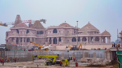 A construction crew works on Ram Mandir (AP) A construction crew works on Ram Mandir (AP)