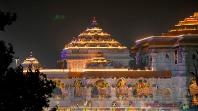 Ram Janmabhoomi temple lit up before its grand opening in Ayodhya, (AP) Ram Janmabhoomi temple lit up before its grand opening in Ayodhya, (AP)