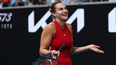 Belarus' Aryna Sabalenka reacts as rain delays the play during the women's singles match against USA's Amanda Anisimova on day eight of the Australian Open tennis tournament in Melbourne on January 21 (AFP) Belarus' Aryna Sabalenka reacts as rain delays the play during the women's singles match against USA's Amanda Anisimova on day eight of the Australian Open tennis tournament in Melbourne on January 21 (AFP)