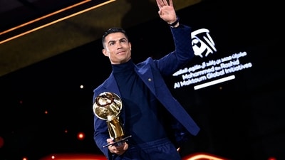 This handout picture made available by the Dubai Globe Soccer Awards shows Al-Nassr's Portuguese forward Cristriano Ronaldo receiving the Fans' Favourite Player Award at the 2023 Globe Soccer Awards in the Gulf emirate of Dubai on January 19 (AFP) This handout picture made available by the Dubai Globe Soccer Awards shows Al-Nassr's Portuguese forward Cristriano Ronaldo receiving the Fans' Favourite Player Award at the 2023 Globe Soccer Awards in the Gulf emirate of Dubai on January 19 (AFP)