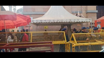 The cleaning of tank in the sealed Wazukhana of Gyanvapi mosque was carried out under tight security. (HT file)