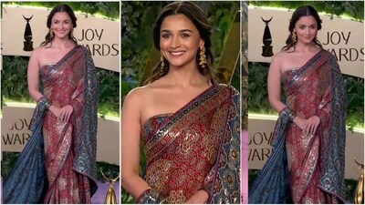 the red carpet in elegant ajrakh printed saree with modern drape (Instagram ) the red carpet in elegant ajrakh printed saree with modern drape (Instagram )