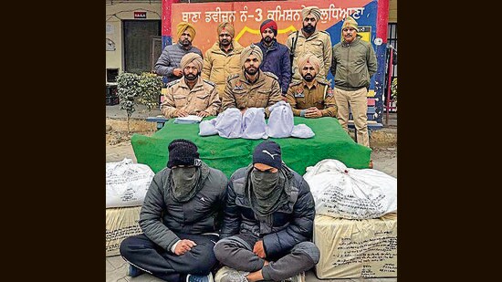 The accused in the custody of police in Ludhiana. (HT)