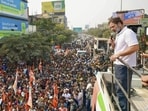 Congress leader Rahul Gandhi addresses supporters during 'Bharat Jodo Nyay Yatra', in Biswanath district of Assam on Sunday. (PTI) Congress leader Rahul Gandhi addresses supporters during 'Bharat Jodo Nyay Yatra', in Biswanath district of Assam on Sunday. (PTI)