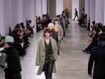 Models wear creations for Hermes as part of the Menswear ready-to-wear Fall-Winter 2024-2025 collection. 
