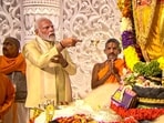 Prime Minister Narendra Modi offers prayers before the idol of Ram Lalla during the 'pran pratishtha' rituals at the Ram Mandir in Ayodhya, Monday, Prime Minister Narendra Modi offers prayers before the idol of Ram Lalla during the 'pran pratishtha' rituals at the Ram Mandir in Ayodhya, Monday,