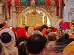 Ayodhya: Crowded chamber before the sanctum sanctorum of the Ram temple as invitees wait for the opening of the garb griha after 'Pran Pratishtha' ceremony. Ayodhya: Crowded chamber before the sanctum sanctorum of the Ram temple as invitees wait for the opening of the garb griha after 'Pran Pratishtha' ceremony.