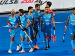 Indian men's hockey team celebrates after scoring a goal(PTI)