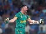 South Africa's Keshav Maharaj celebrates South Africa's Keshav Maharaj celebrates