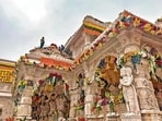 Ram Mandir being decorated with flowers for the consecration ceremony in Ayodhya (PTI)