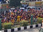 A procession in Surat being carried out in the honour of Ram Mandir inauguration. A procession in Surat being carried out in the honour of Ram Mandir inauguration.