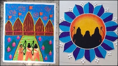Celebrate the auspicious occasion of Ram Mandir inauguration ceremony with these rangoli designs. (Instagram) Celebrate the auspicious occasion of Ram Mandir inauguration ceremony with these rangoli designs. (Instagram)