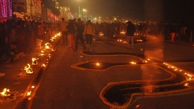 A visual from the Ganga Maha Aart at Dashashwamedh Ghat. (HT File) A visual from the Ganga Maha Aart at Dashashwamedh Ghat. (HT File)