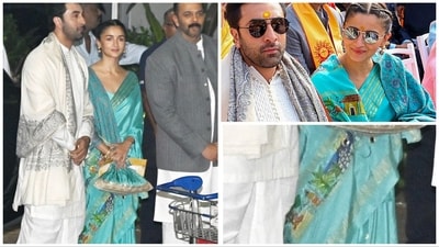 Alia Bhatt and Ranbir Kapoor were in traditional ensembles at Ram Mandir ceremony. Alia Bhatt and Ranbir Kapoor were in traditional ensembles at Ram Mandir ceremony.