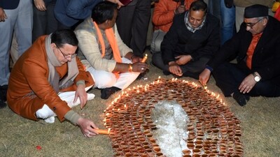 Uttarakhand CM Pushkar Singh Dhami attends Deepotsav organised on the eve of the Ram temple 'Pran-Pratishtha' ceremony in Ayodhya at the Parade Ground in Dehradun. (X/@pushkardhami) Uttarakhand CM Pushkar Singh Dhami attends Deepotsav organised on the eve of the Ram temple 'Pran-Pratishtha' ceremony in Ayodhya at the Parade Ground in Dehradun. (X/@pushkardhami)