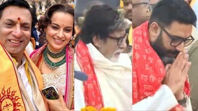 Ayodhya Ram Temple Pran Pratishtha ceremony: Kangana Ranaut. Madhur Bhandarkar, Amitabh Bachchan and Abhishek Bachchan.