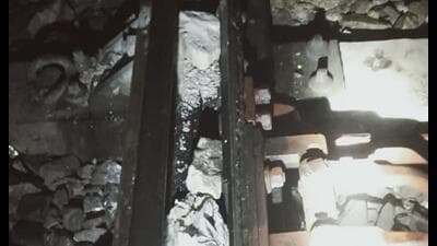 An alert railwayman on track patrolling averted a mishap after he noticed some stones strategically placed on railway points to cause obstruction near Bal Ghar Inter College in Jalaun district’s Orai. (Sourced)