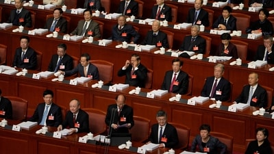 Chinese leaders including Beijing Mayor Yin Yong, center third from left, attend the opening meeting of the Second Plenary Session of the 16th Beijing Municipal People's Congress in Beijing, Sunday, Jan. 21, 2024. (AP Photo/Ng Han Guan) (AP) Chinese leaders including Beijing Mayor Yin Yong, center third from left, attend the opening meeting of the Second Plenary Session of the 16th Beijing Municipal People's Congress in Beijing, Sunday, Jan. 21, 2024. (AP Photo/Ng Han Guan) (AP)