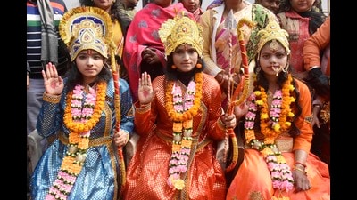 Idols of Rama, his wife Sita, brother Lakshmana, and Lord Hanuman were installed at the temple complex in Bisrakh. (Santosh Kumar/HT Photo) Idols of Rama, his wife Sita, brother Lakshmana, and Lord Hanuman were installed at the temple complex in Bisrakh. (Santosh Kumar/HT Photo)