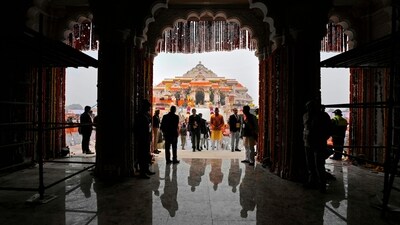 According to the temple trust, the ceremony will begin at 12:20 pm and it is expected to end by 1 pm. (AP) According to the temple trust, the ceremony will begin at 12:20 pm and it is expected to end by 1 pm. (AP)