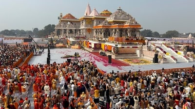 A general view of the audience during the opening of Ram Remple in Ayodhya. (AP) A general view of the audience during the opening of Ram Remple in Ayodhya. (AP)
