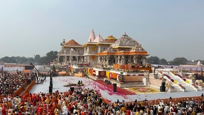 A general view of the audience during the opening of Ram Remple in Ayodhya. (AP) A general view of the audience during the opening of Ram Remple in Ayodhya. (AP)
