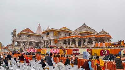 Ram temple pran pratishtha will take place between 12:29:03pm and 12:30:35pm. (PTI) Ram temple pran pratishtha will take place between 12:29:03pm and 12:30:35pm. (PTI)