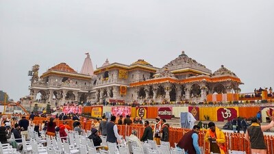 Ram temple pran pratishtha took place between today 12:29:03pm and 12:30:35pm. (PTI) Ram temple pran pratishtha took place between today 12:29:03pm and 12:30:35pm. (PTI)