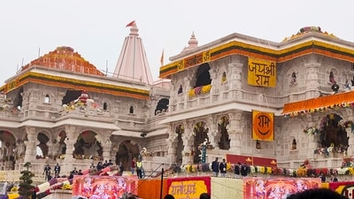 Ayodhya: Ram Mandir decorated with flowers as part of preparations for its consecration ceremony, in Ayodhya (PTI) Ayodhya: Ram Mandir decorated with flowers as part of preparations for its consecration ceremony, in Ayodhya (PTI)