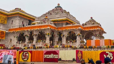 Ayodhya: Ram Mandir decorated with flowers as part of preparations for its consecration ceremony, in Ayodhya (PTI) Ayodhya: Ram Mandir decorated with flowers as part of preparations for its consecration ceremony, in Ayodhya (PTI)