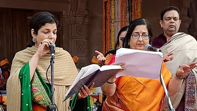 Singer Anuradha Paudwal turned emotional after her performance at the Ram Mandir ceremony. She told ANI, "I have no words. When God decides, nobody can stop him from arriving." (PTI) Singer Anuradha Paudwal turned emotional after her performance at the Ram Mandir ceremony. She told ANI, "I have no words. When God decides, nobody can stop him from arriving." (PTI)