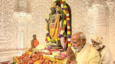 Ayodhya: Prime Minister Narendra Modi during the 'Pran Pratishtha' rituals at the Ram Mandir, in Ayodhya (PTI) Ayodhya: Prime Minister Narendra Modi during the 'Pran Pratishtha' rituals at the Ram Mandir, in Ayodhya (PTI)