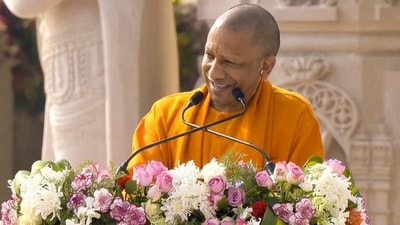 Ayodhya: Uttar Pradesh chief minister Yogi Adityanath addresses a gathering after the 'Pran Pratishtha' ceremony at the Ram Mandir. (PTI) Ayodhya: Uttar Pradesh chief minister Yogi Adityanath addresses a gathering after the 'Pran Pratishtha' ceremony at the Ram Mandir. (PTI)