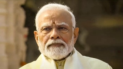 Prime Minister Narendra Modi after the 'Pran Pratishtha' ceremony at the Ram Mandir, in Ayodhya, Monday, (PTI) Prime Minister Narendra Modi after the 'Pran Pratishtha' ceremony at the Ram Mandir, in Ayodhya, Monday, (PTI)