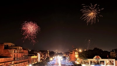 Fireworks light up the sky during the celebration of the consecration ceremony of Ayodhya's Ram Temple (PTI) Fireworks light up the sky during the celebration of the consecration ceremony of Ayodhya's Ram Temple (PTI)